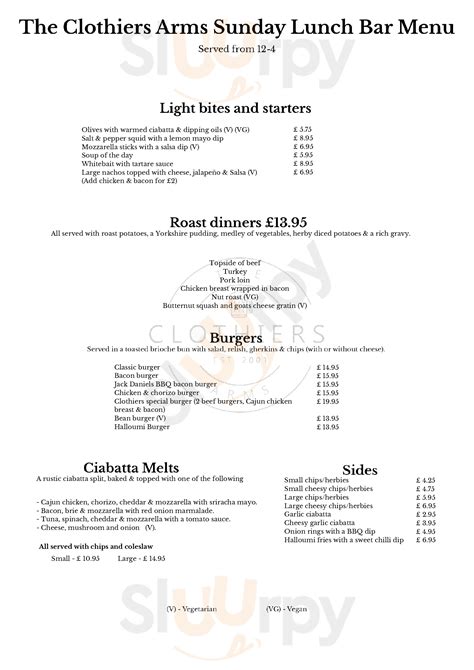 Clothiers Arms Menù Stroud Main Menu Sluurpy