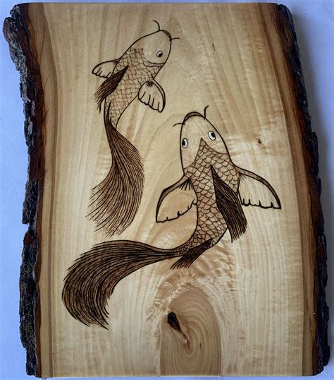 Koi Fish Pyrography Fish Wood Carving Koi Fish Designs Wood Burning Art