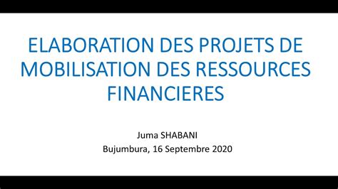 Elaboration Des Projets De Mobilisation Des Ressources Financi Res