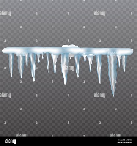 Realistic Icicles With Snow Set On Transparent Background Vector