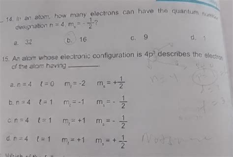 Solved In An Asom How Many Electrons Can Have The Quantum Nuinh