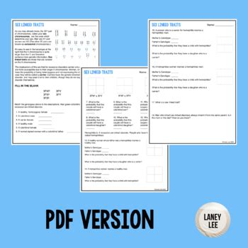 Sex Linked Traits Practice Worksheet By Laney Lee Tpt