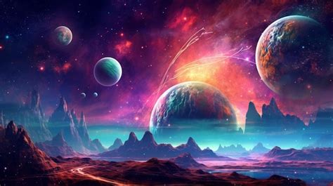 Fantástico Paisaje Espacial Con Planetas Y Constellatigenerative Ai Foto Premium