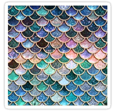 Teal Silver And Pink Sparkle Faux Glitter Mermaid Scales Stickers By