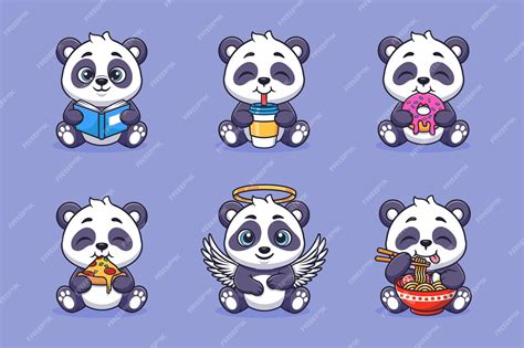 Premium Vector Set Of Cute Panda In Cartoon Style With Various Action