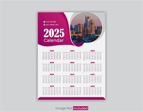 Modelo de diseño de calendario de pared de una página para 2025 Moderno