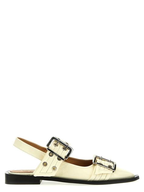 Buy Ganni Feminine Buckle Ballerina Naplack White At Off