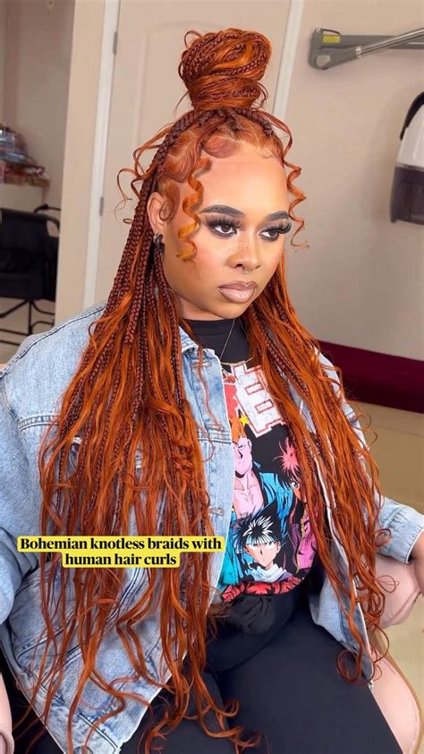 Bohemian Knotless Braids With Human Hair Curls Goddess Braids Human