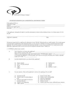 Fillable Online Ywam Rovaniemi Staff Confidential Reference Form