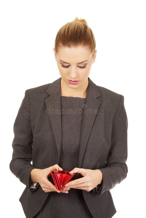 Unhappy Woman Looking Into Her Wallet Stock Photo Image Of