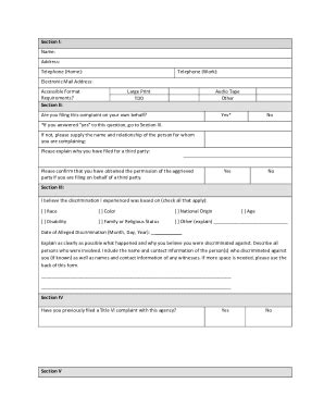 Fillable Online Fillable Online Title Vi Complaint Form Section I Name