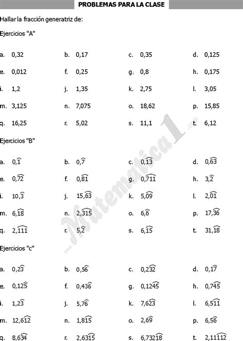 FRACCION GENERATRIZ EJERCICIOS RESUELTOS DE PRIMARIA O BÁSICO