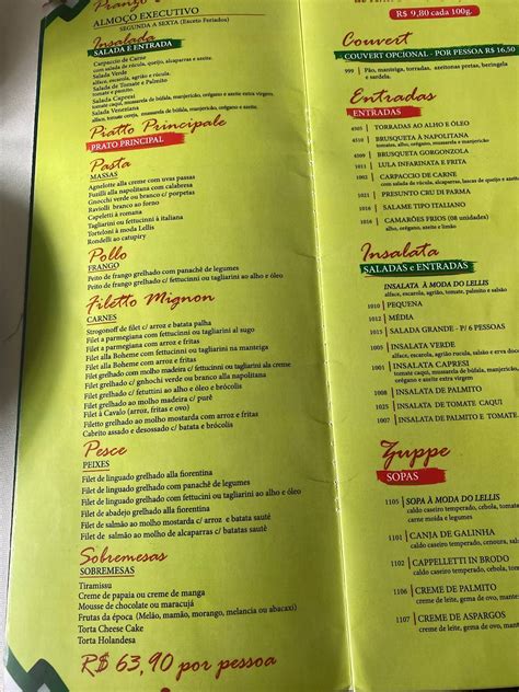 Menu Em Lellis Trattoria Curitiba Restaurante Curitiba