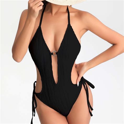 Bzhegqhd Sexy One Piece Swimsuits For Women Solid Color Sexy Backless Strap Bikini Swimsuit