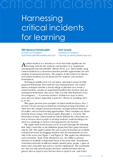 Pdf Harnessing Critical Incidents For Learning Sitti Patahuddin