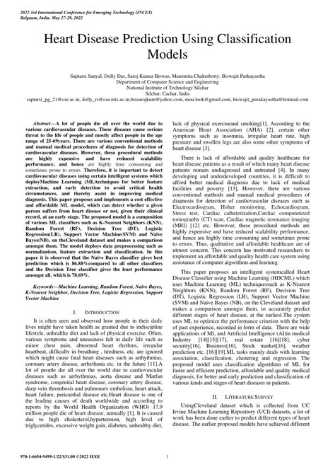 Pdf Heart Disease Prediction Using Classification Models