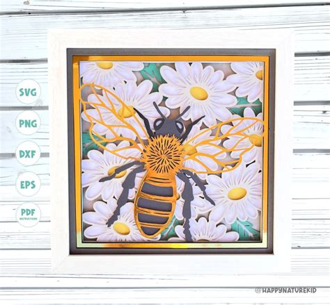 3d Bee And Daisies Shadow Box Svg 3d Bee Shadow Box Svg 3d Etsy Canada