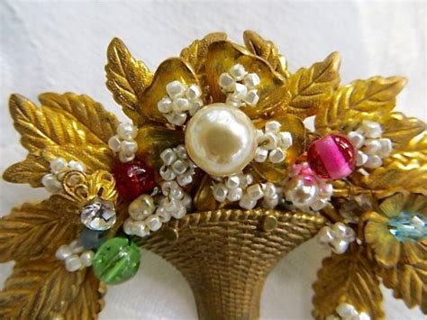 Miriam Haskell Brooch Floral Basket Seed Pearls Etsy