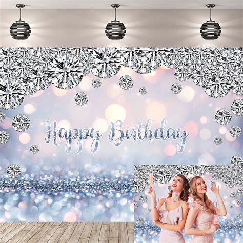 Amazon Silver Glitter Happy Birthday Backdrop For Photography