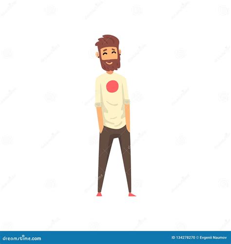 Smiling Bearded Man Standing With His Hands In The Pockets Vector