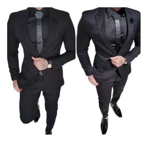 Terno Es Aberturas Slim Fit Cor Preto Exclusivo Frete Gr Tis