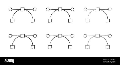 Hand Drawn Bezier Curves Icon Set In Grunge Style Vector Illustration