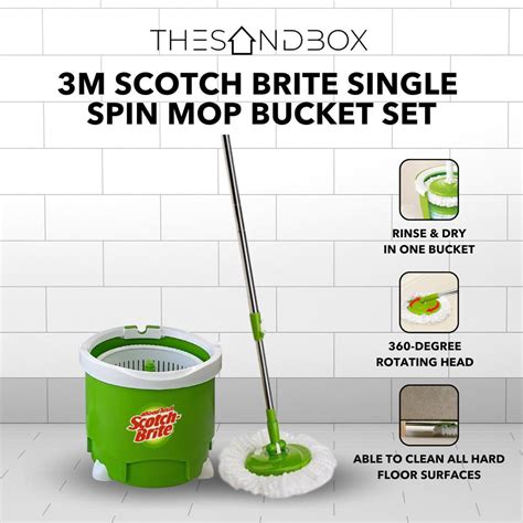 M Scotch Brite Spin Mop Set Long Handle Rotating Head