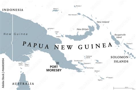 Papua New Guinea Political Map With Capital Port Moresby English