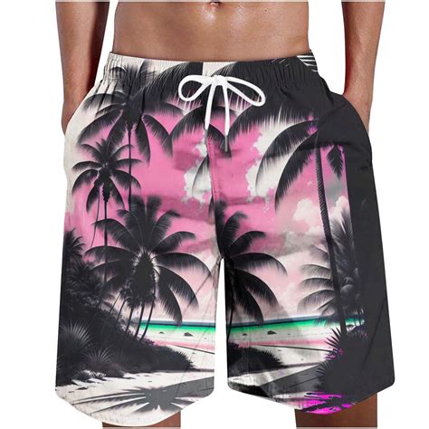 Cllios Mens Hawaiian Beach Shorts Summer Tropical Palm Tree Printed