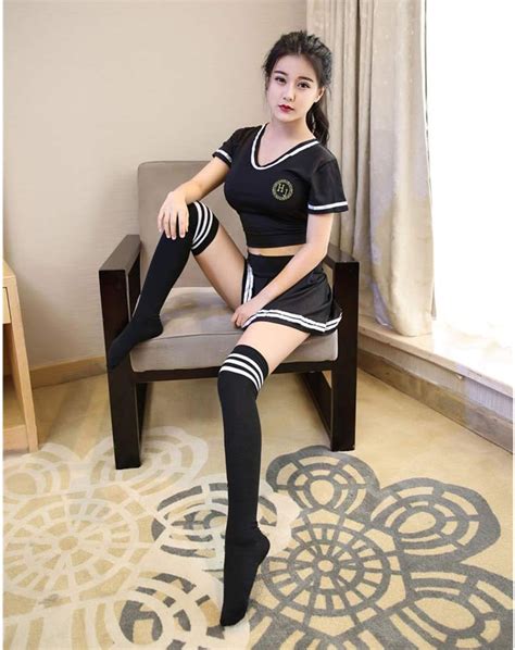 ASSteel Sexy Lingerie Student Uniform Set Role Play Foreplay Sex Clothes Black With Socks M