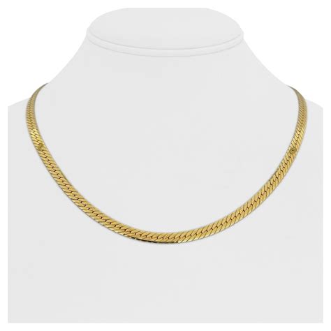 Karat Yellow Gold Solid Thin Herringbone Link Chain Necklace Italy