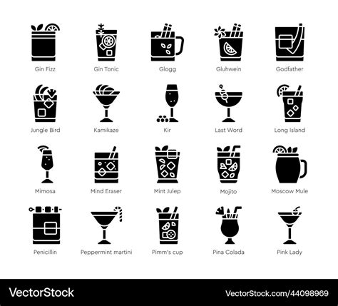 Cocktail Icon Set 3 Alcoholic Mixed Drink Vector Image