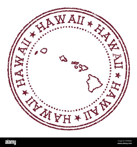 Hawaii Round Rubber Stamp With Island Map Vintage Red Passport Stamp