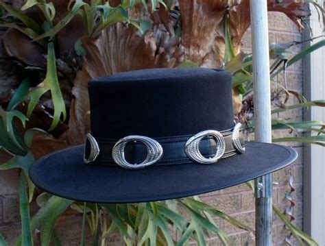 Black Suede Leather Stevie Ray Vaughan Style Rock / Blues Guitar Stage Replica Hat With Concho ...