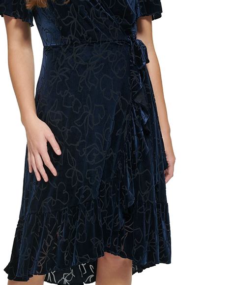 Calvin Klein Burnout Velvet Faux Wrap A Line Dress Macys