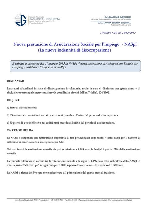 Naspi La Nuova Indennita Di Disoccupazione Pdf