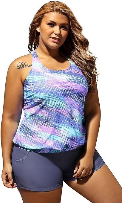 Gloria And Sarah Mujeres Stripes Print Blouson Tankini Set Dos Piezas