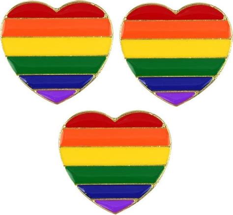 3x Regenboog Gay Pride Kleuren Metalen Hartje Pin Broche Badge 3 Cm