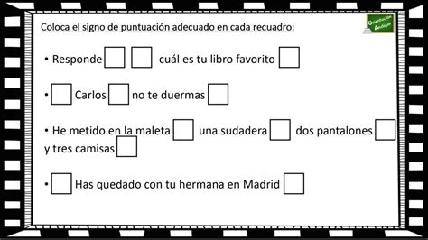 Aprendemos a usar los signos de puntuación Completa cada recuadro con