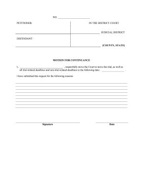 Printable Motion For Continuance Legal Pleading Template