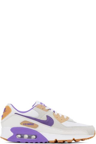 White & Purple Air Max 90 Sneakers by Nike on Sale