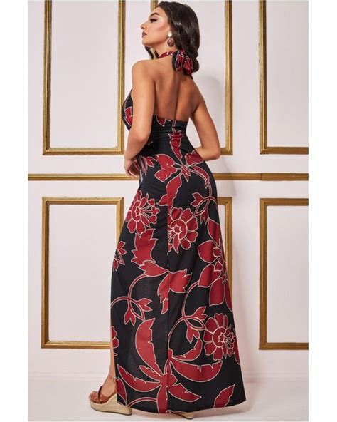 Goddiva Printed Crossover Maxi In Black Lyst