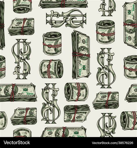 Money Colorful Vintage Seamless Pattern Royalty Free Vector