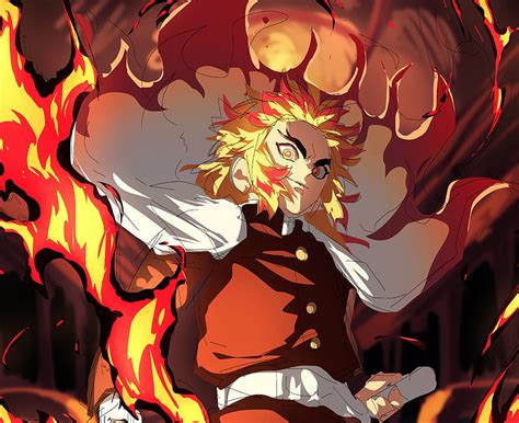 Demon Slayer Tiger Kyojuro Rengoku On Fire Anime HD Wallpaper Peakpx