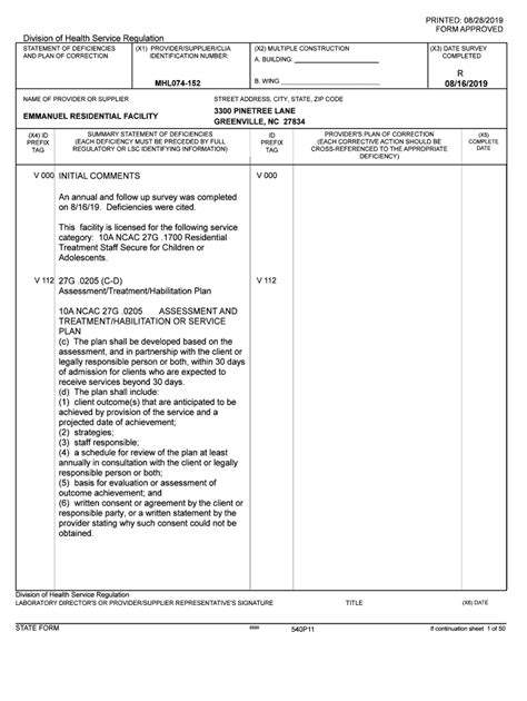 Fillable Online Statement Of Deficiencies And Plan Of Info Ncdhhs