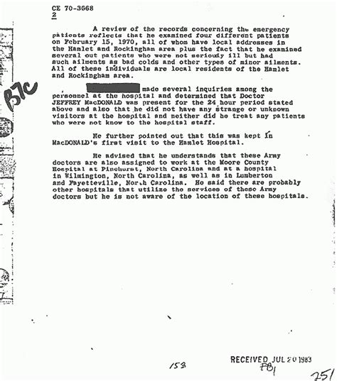 Jeffrey Macdonald Fbi Investigative Activity Feb 17 1970 Jeffrey Macdonald Case