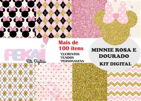 Kit Digital Minnie Rosa E Dourado Elo7 Produtos Especiais