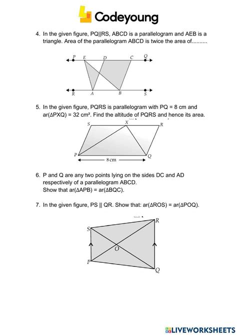 Areas Of Parallelogram And Triangles Worksheet Live Worksheets