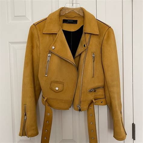 Zara Jackets And Coats Zara Mustard Biker Jacket Faux Suede Sz Medium