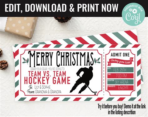 Christmas Hockey Ticket Surprise Gift Voucher Hockey Game